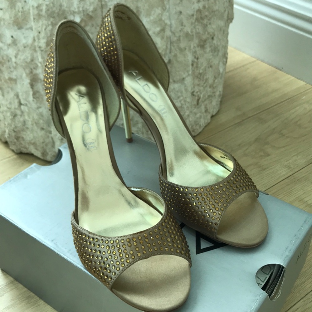 Gold Peep Toe Pumps
